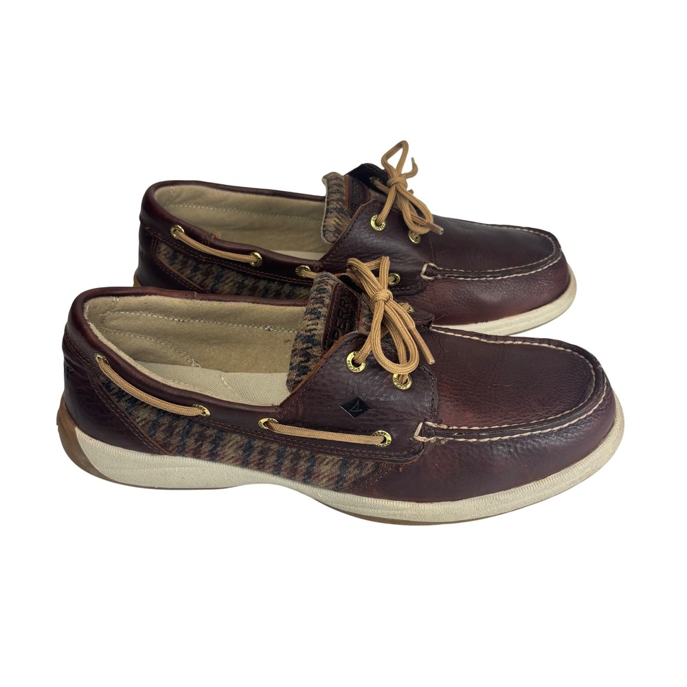 Sperry Boat Shoes Mens 11M Brown Leather Wool Tweed STS99113 Preppy